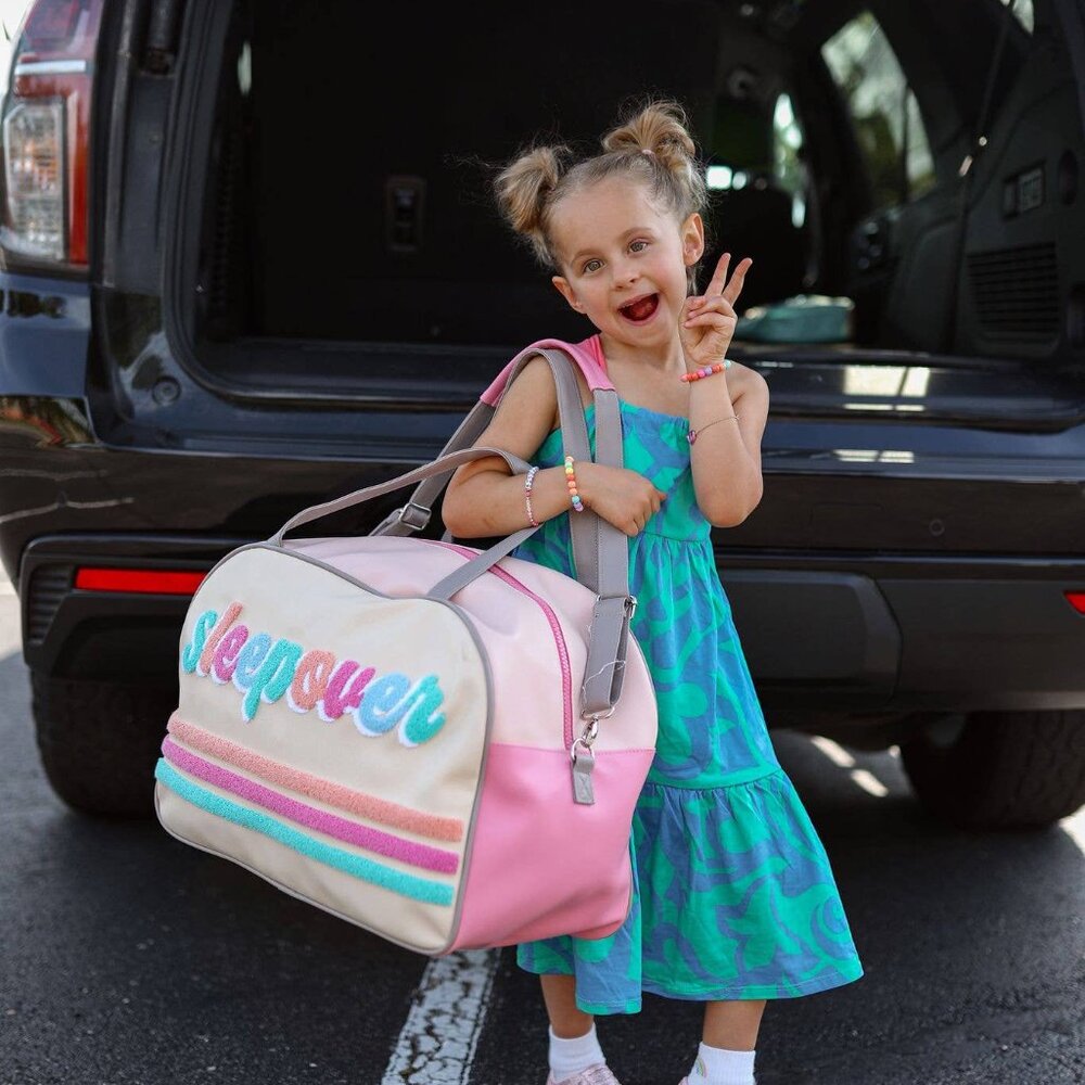Sleepover Duffle – Chenille Letters oh my goodness the ultimate grandkid gift -
